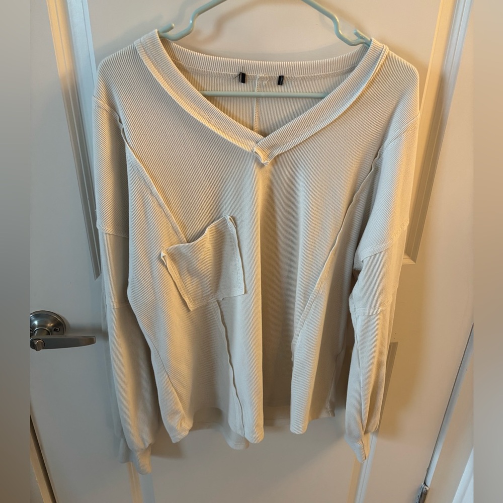 Oversized Women's Cream V-Neck Top